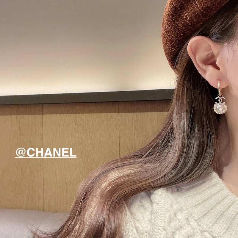 Alternative view of Chanel Hoop Pearl Rhinestone Frame Drop Earrings