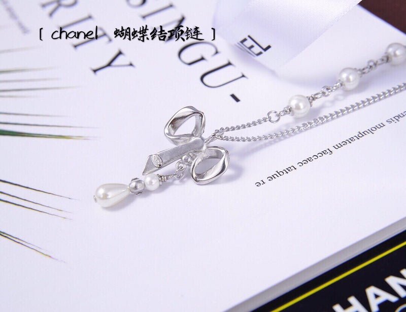 Alternative view of Chanel Silver Crystal Bow Pearl Necklace