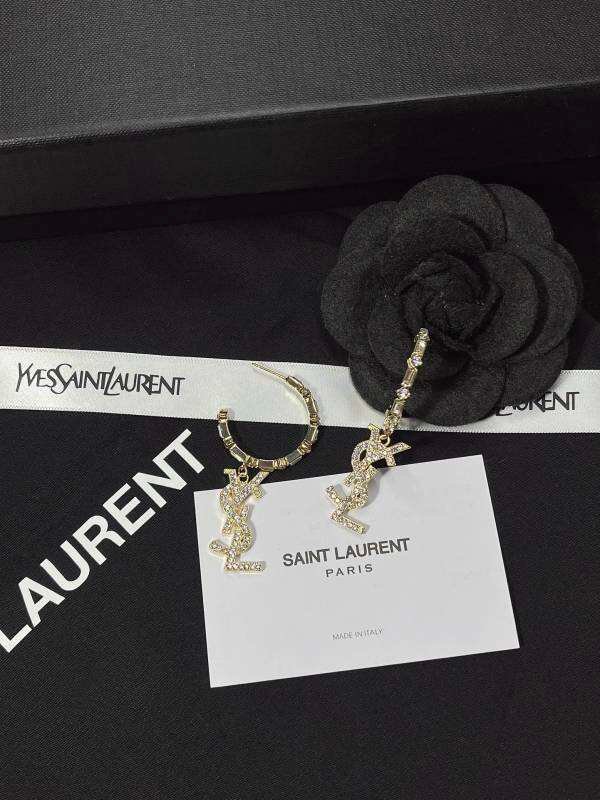 Alternative view of YSL Crystal Logo Hoop Earrings