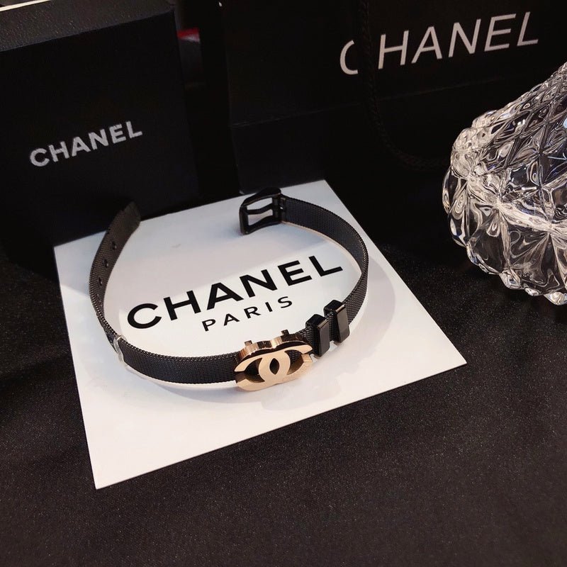 CHANEL Leather Strap Gold Double C Bracelet - Image 8