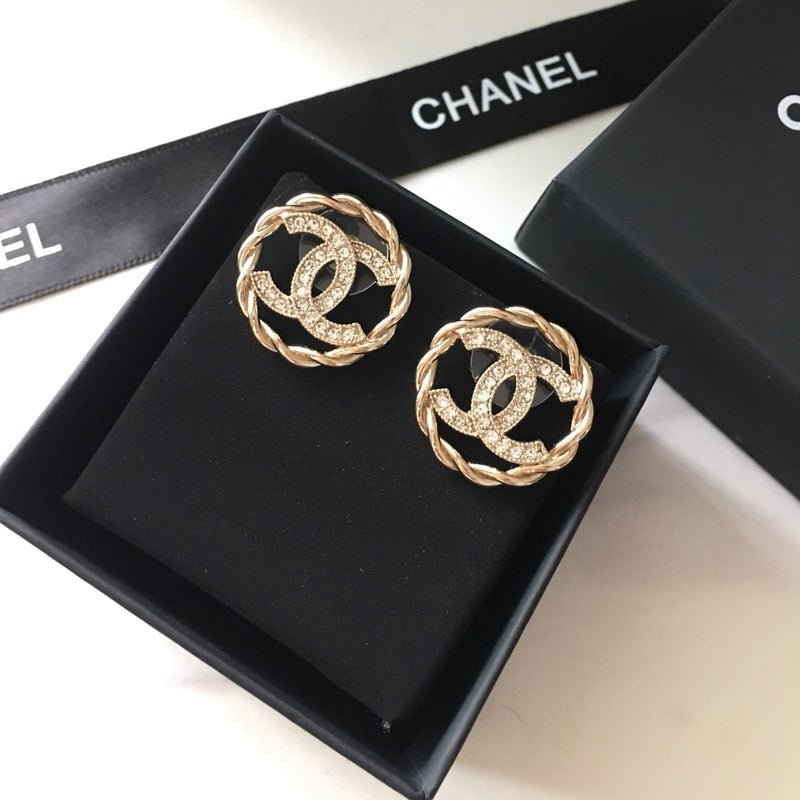 Alternative view of CHANEL Twisted Rope Crystal CC Hoop Stud Earrings