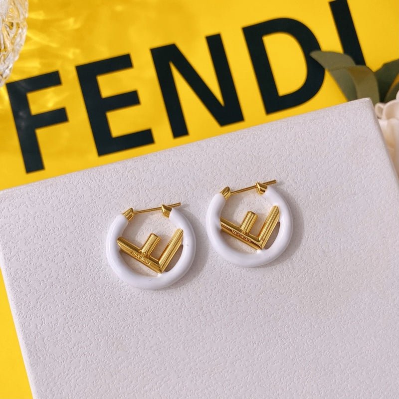 FENDI Porcelain Metal F-shaped Stud Earrings - Image 8