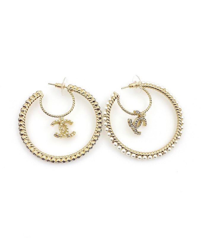 Chanel Rhinestone Metal Hoop Earrings