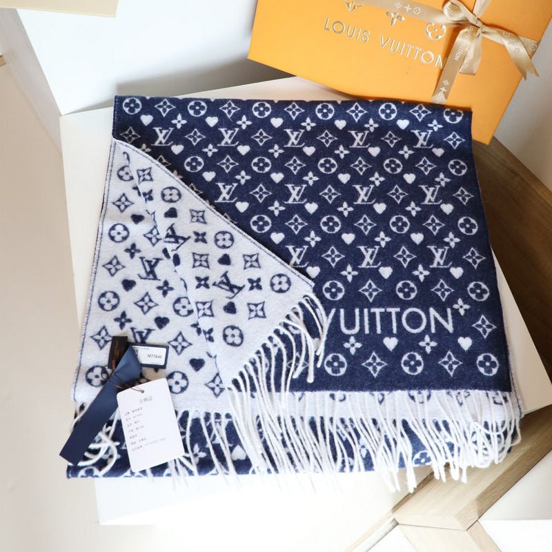 LV Beige White Heart Monogram Fringed Shawl - Image 3