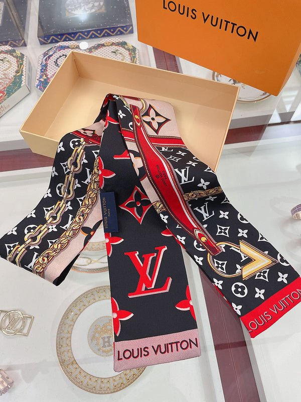 LV Red & Black Chain Monogram Twilly Scarf - Image 8