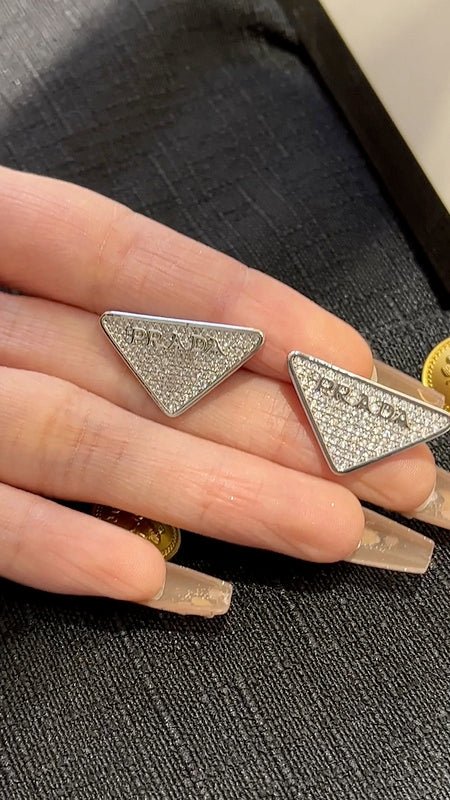 Prada Style Full Crystal Triangle Studs - Image 6