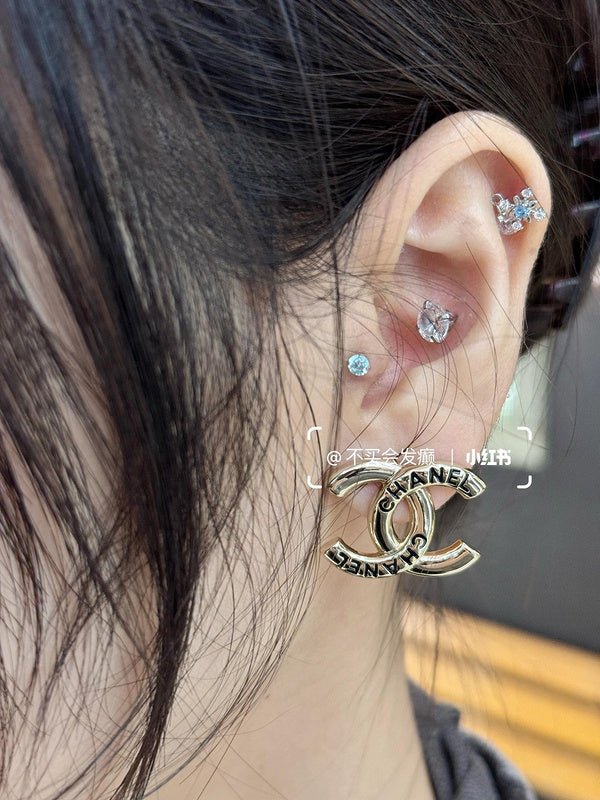 Alternative view of CHANEL Engraved Gold Double C Stud Earrings
