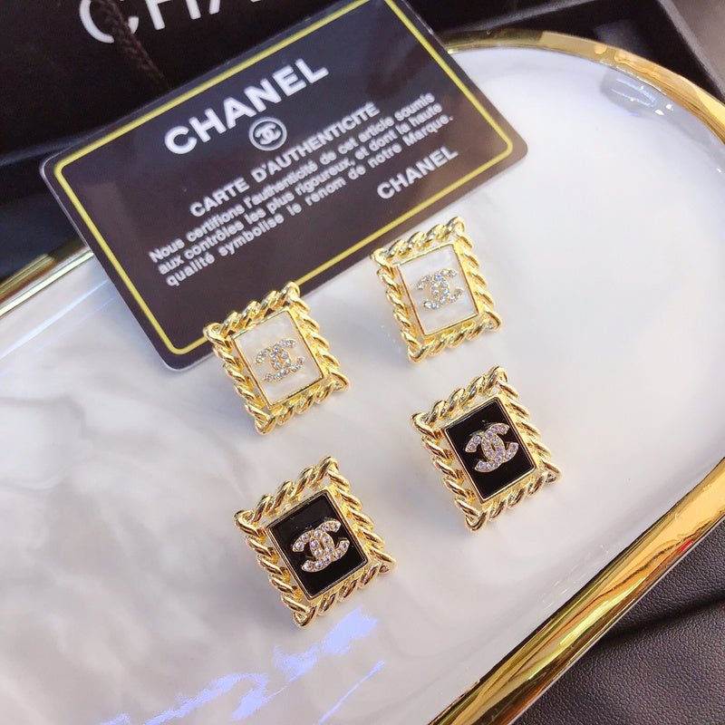 Alternative view of Chanel Twisted Border Square Double C Stud Earrings