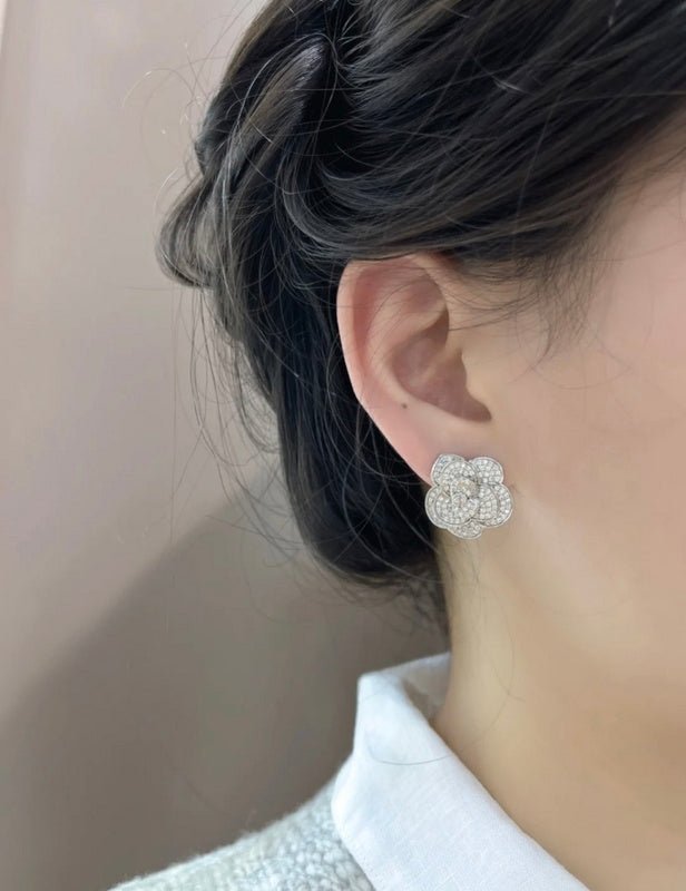 Chanel Full Rhinestone Camellia Flower Stud - Image 6