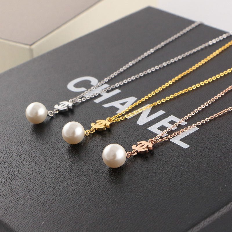 Chanel Three-Tone Metal Pearl CC Pendant Necklaces - Image 4