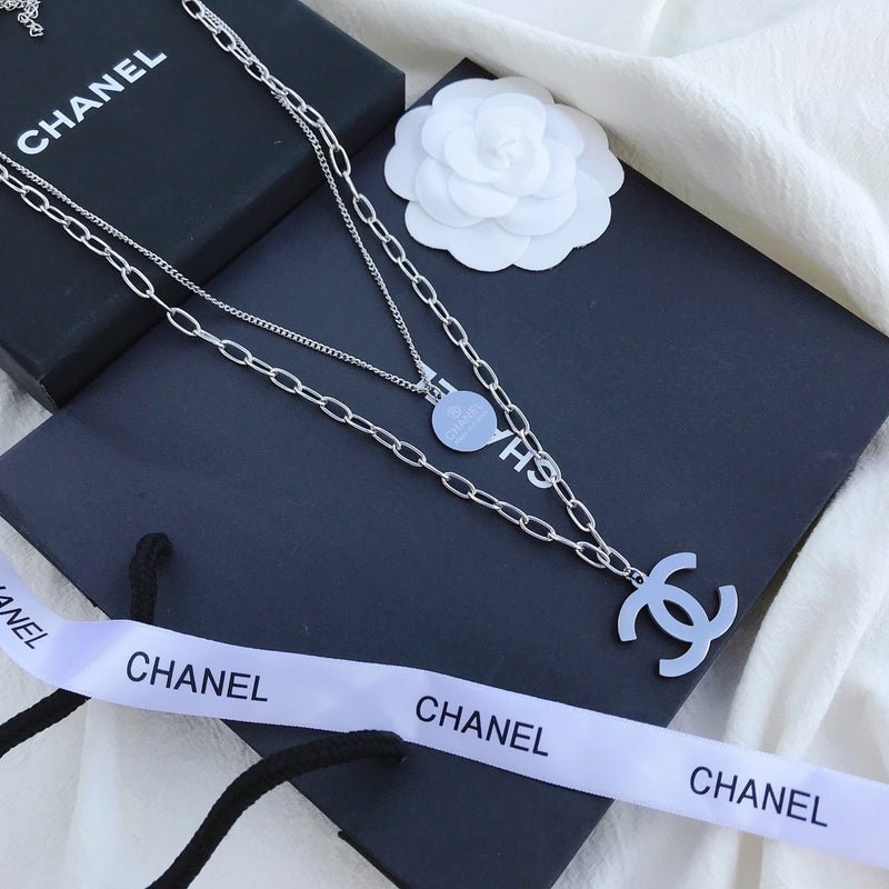 Chanel Silver CC Dual Necklace - Image 9