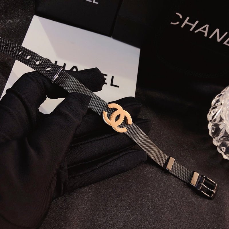 CHANEL Leather Strap Gold Double C Bracelet - Image 9
