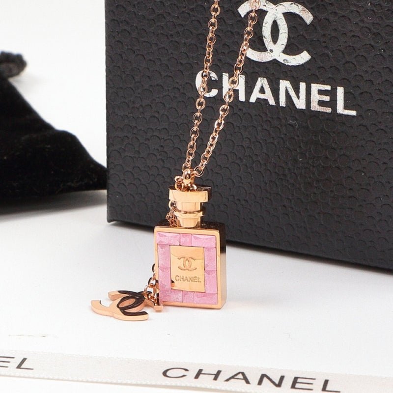 Chanel Pink Perfume Bottle Three-Tone Necklace - Image 5