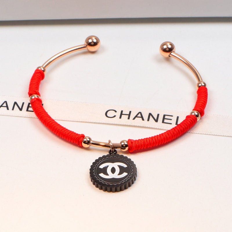 Chanel Red Cord Rose Gold Bottle Cap CC Bracelet - Image 4