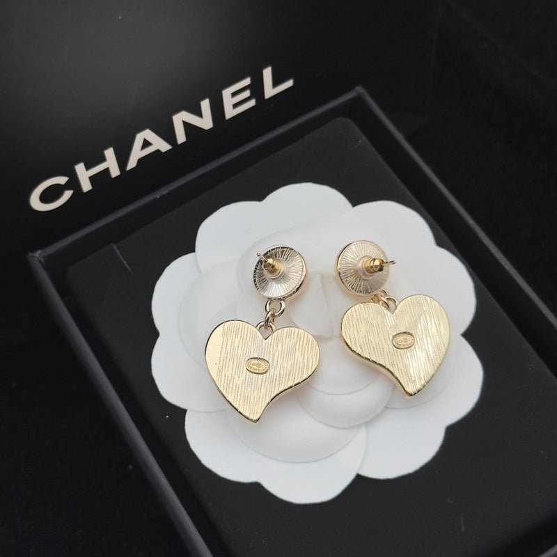 Chanel Pink Enamel Heart Drop Earrings - Image 6