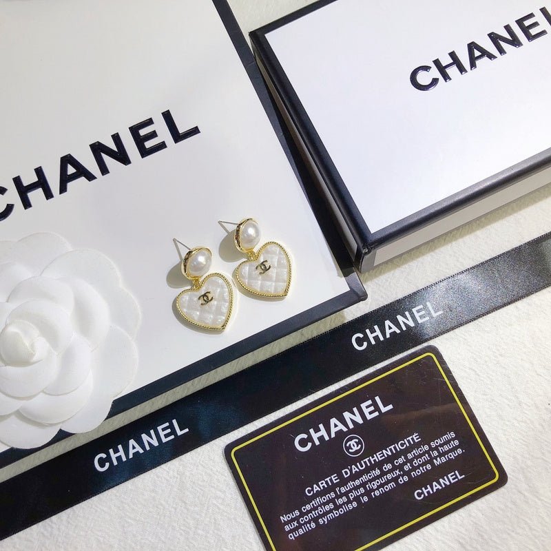 Chanel Pearl Quilted Heart Drop Earrings - Image 3