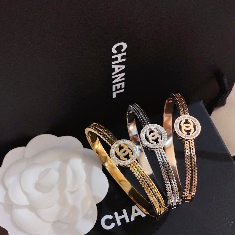 Chanel Triple Band Crystal Logo Bangle - Image 7