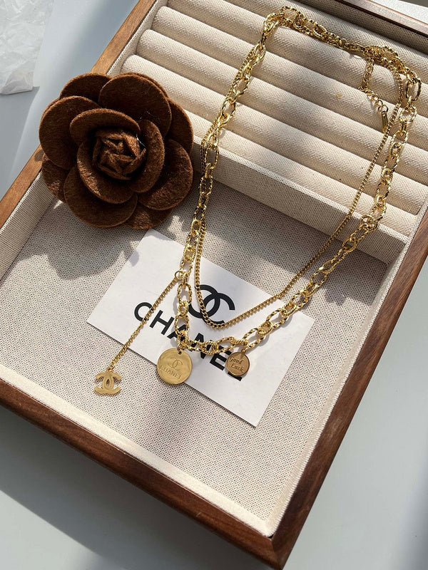 Chanel Dual-Layer Coin Double C Chain Necklace - Image 6