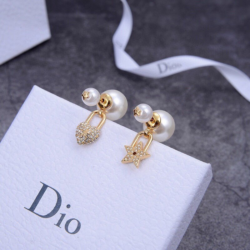 Dior Romantic Crystal Star Heart Lock Earrings - Image 4
