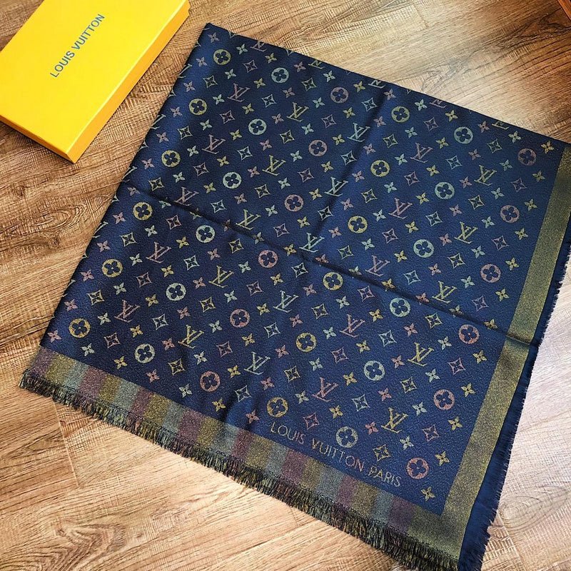 Alternative view of  LV Navy Blue Multicolor Monogram Fringed Shawl