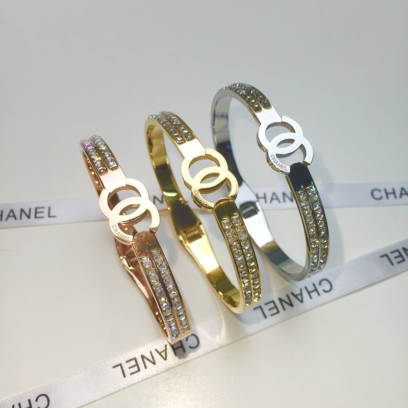 CHANEL Double Row Crystal Edge Multi-Tone CC Cuff