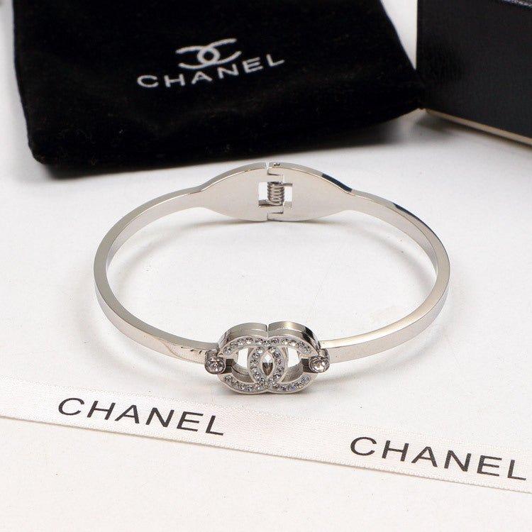 Chanel Paved Rhinestone Double C Cuff - Image 5