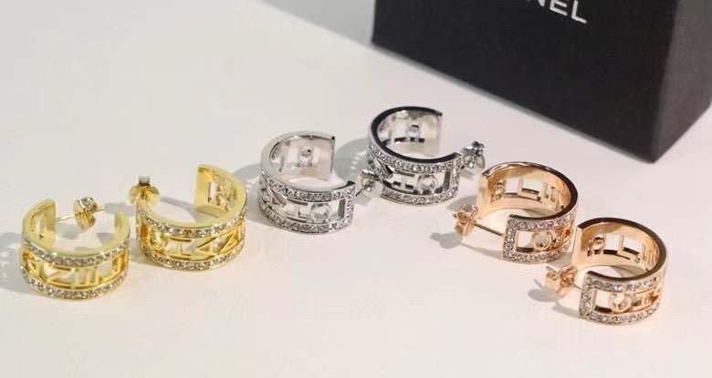 Chanel Hollow Crystal C-Hoop Earrings