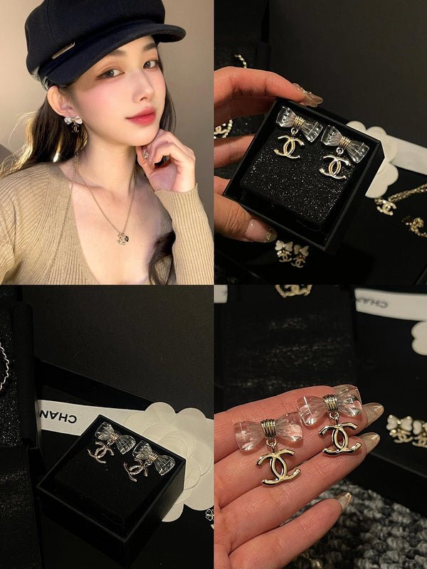 Alternative view of Chanel Resin Bow Silver Logo Earrings