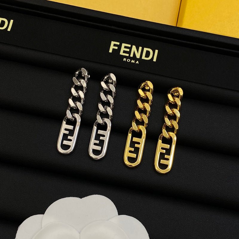 FENDI Metal Chain Logo Stud Earrings