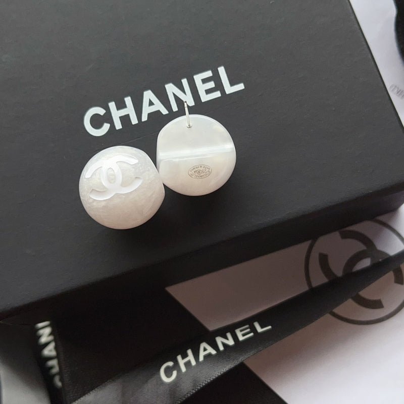 Chanel Large Pearl Embossed Logo Stud Earrings - Image 3