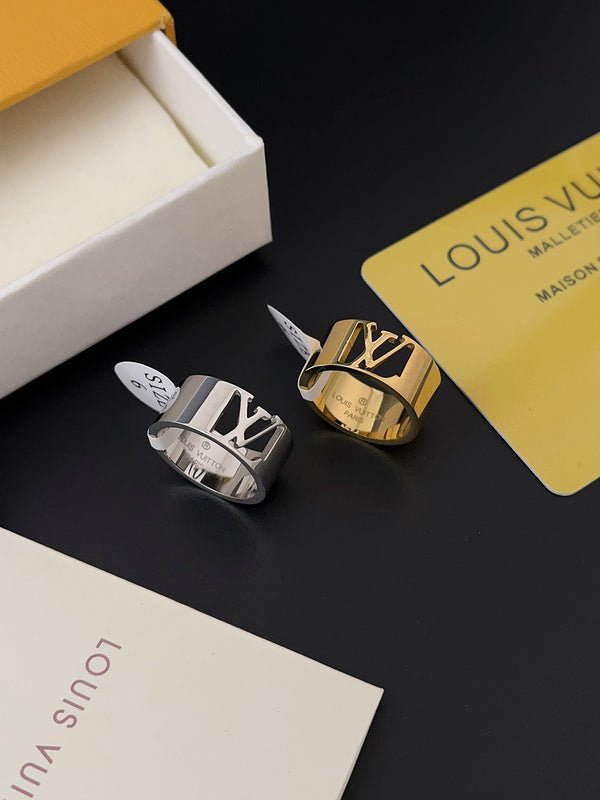 LV Mirror Polished Dual-Tone Hollow Logo Band Ring - Image 6
