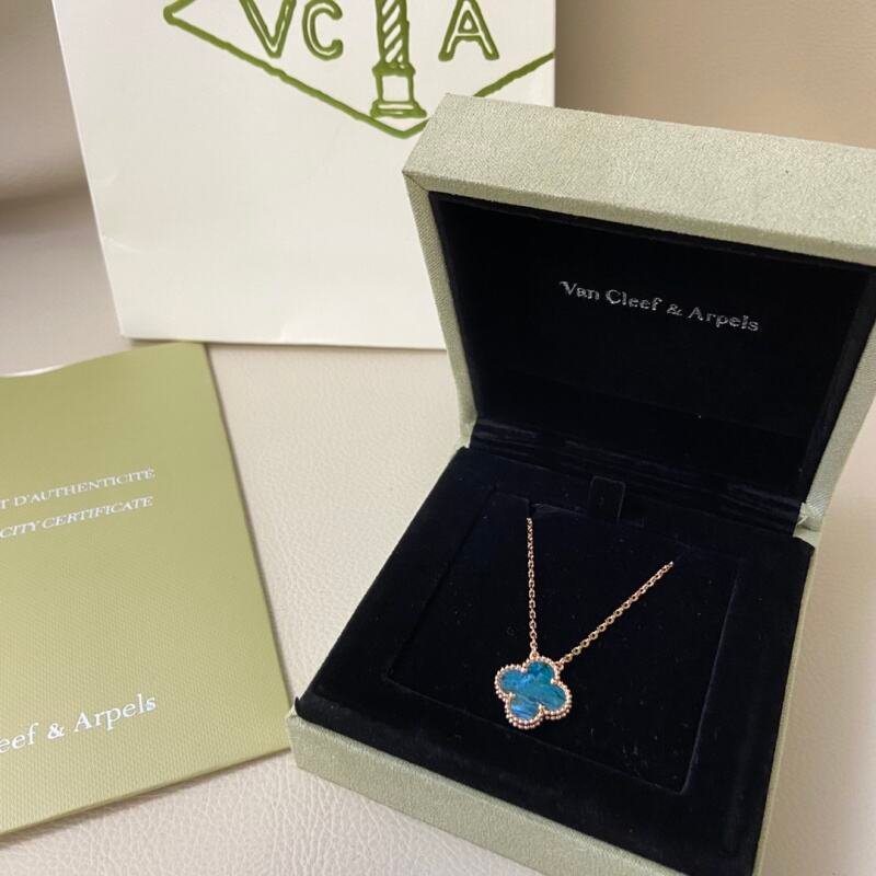 Alternative view of Mini Blue Enamel Clover Thin Chain Necklace