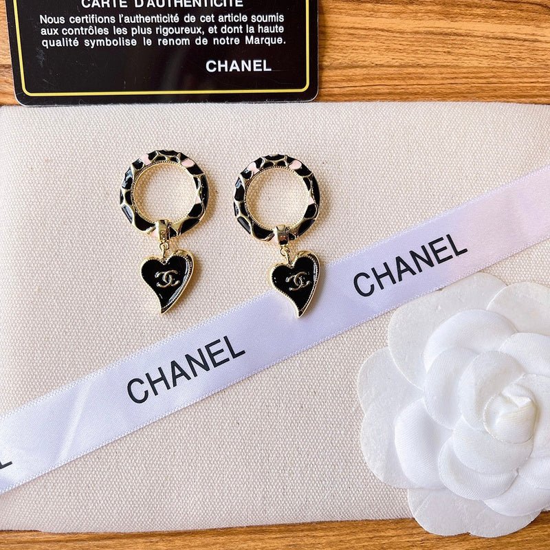 CHANEL Leopard Enamel Hoop Heart CC Drop Earrings - Image 9