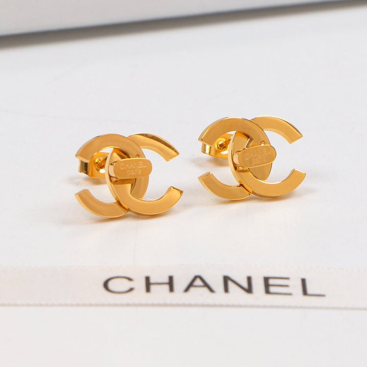 Chanel Solid Polished Gold CC Stud Earrings