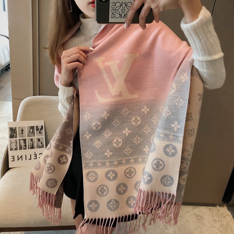 LV Black Gradient Monogram Fringed Shawl - Image 13