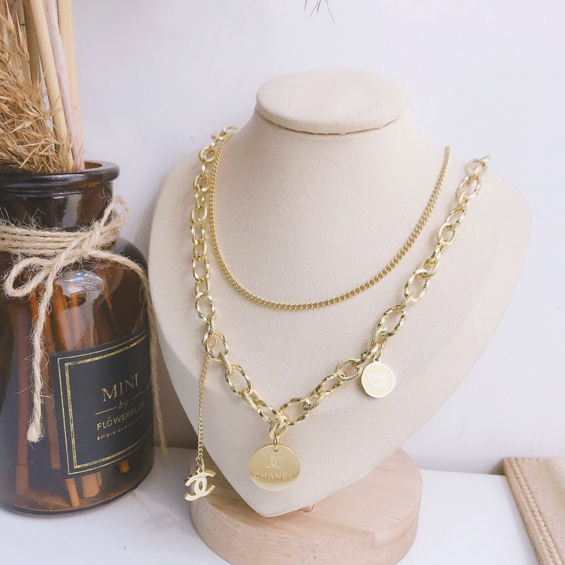 Chanel Dual-Layer Coin Double C Chain Necklace