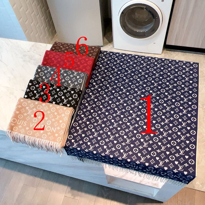 LV Navy White Heart Monogram Fringed Shawl