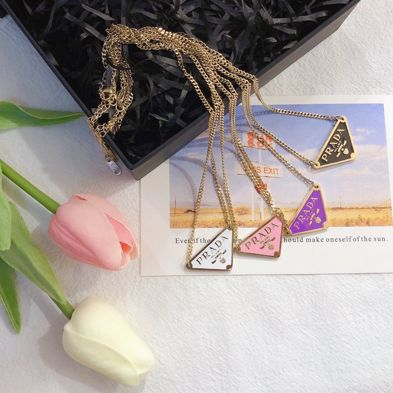 Prada Style Enamel Triangle Necklace - Image 7