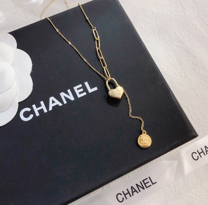 Chanel Heart Lock Coin Y-Drop Necklace