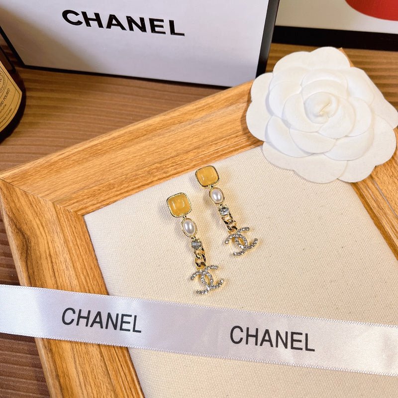 Alternative view of CHANEL Yellow Resin Pearl Rhinestone CC Earrings