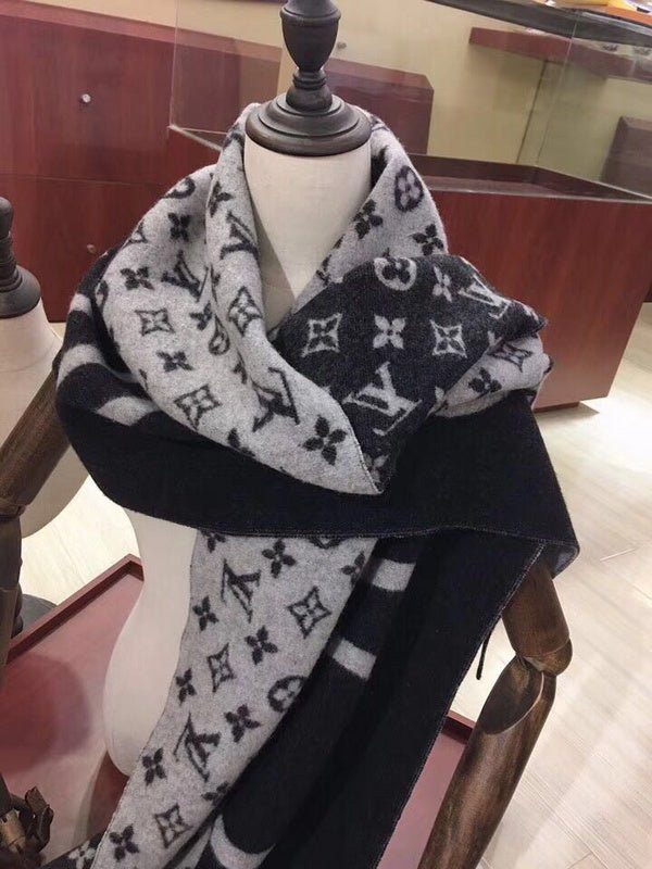 Alternative view of  LV Black White Split Logo Monogram Shawl