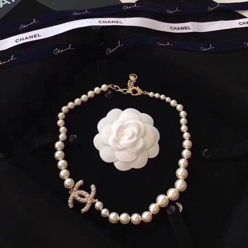 Alternative view of Chanel Pearl Strand Diamond CC Choker Necklace