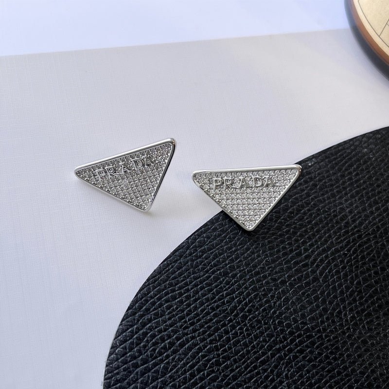 Prada Style Full Crystal Triangle Studs - Image 3
