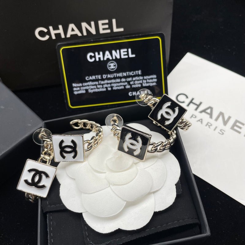 Chanel Square Double C Chain Dangle Earrings