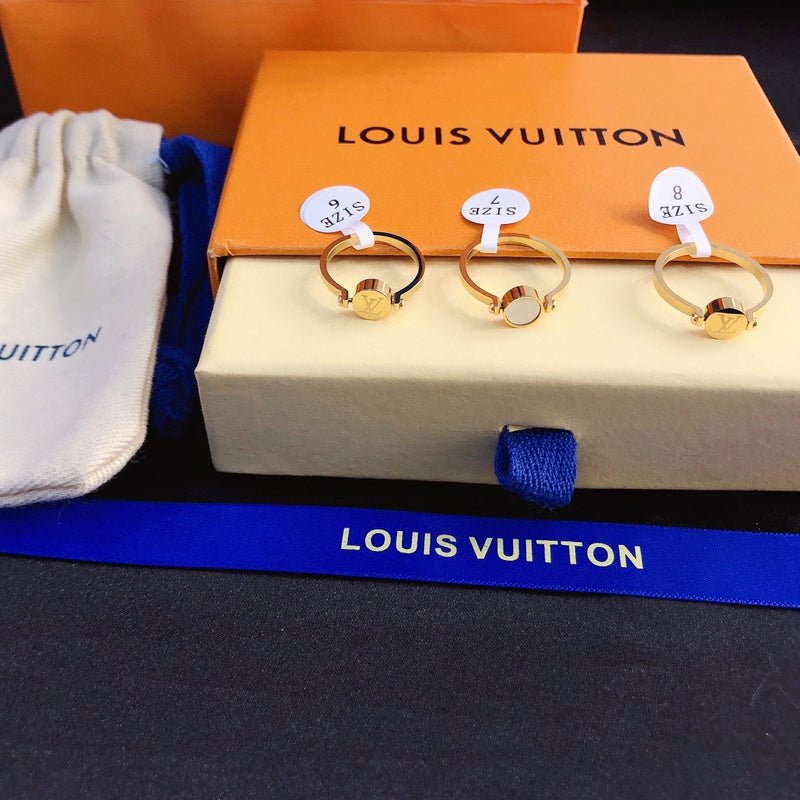 LV Polished Gold Stone Inlaid Adjustable Ring - Image 6