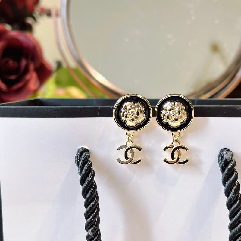 Chanel Camellia Double C Drop Earrings