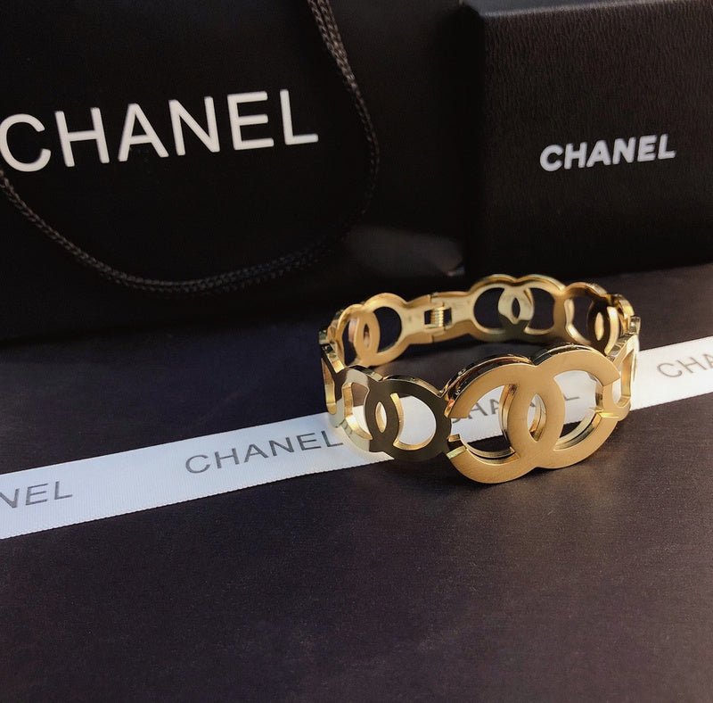 CHANEL Large Hollow Double CC Gold Cuff Bracelet - Image 8