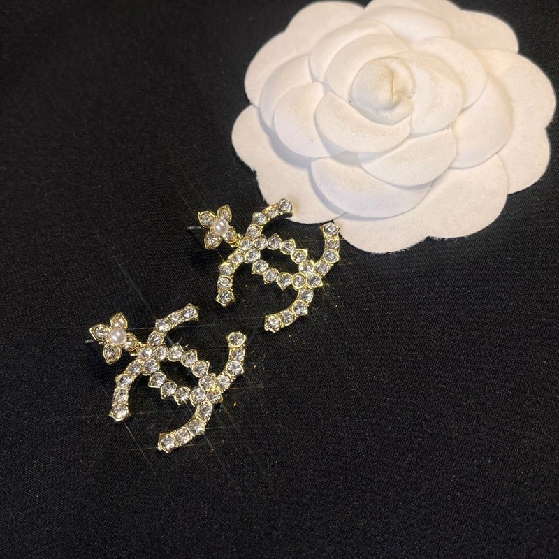 Alternative view of Chanel Fleur-de-lis Top Rhinestone Double C Earrings