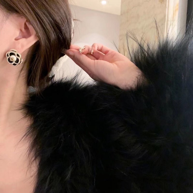 Chanel Black White Enamel Camellia CC Stud - Image 7