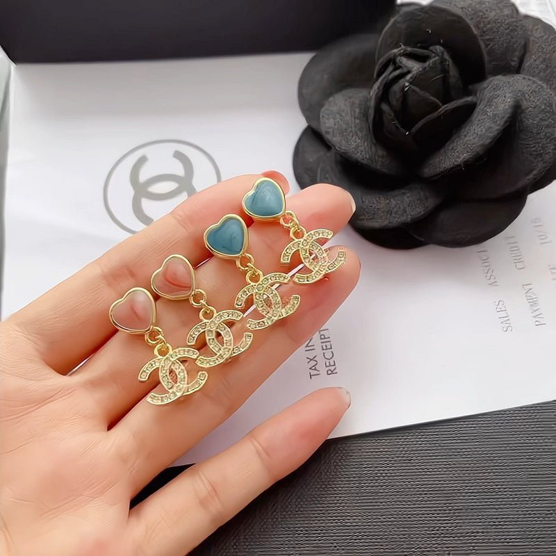 Chanel Gradient Heart Rhinestone Double C Earrings - Image 7
